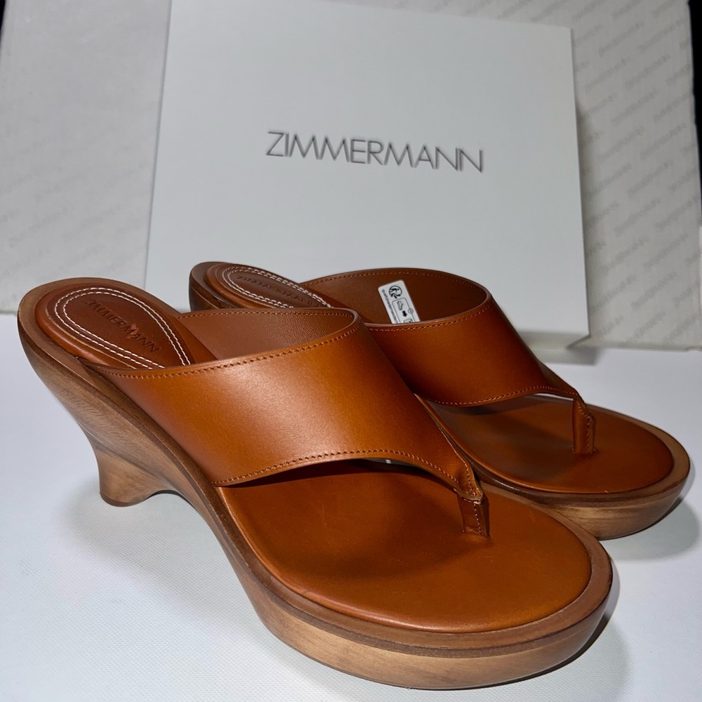 Zimmermann Pecan Brown Wild 95 leather wedge thong sandals